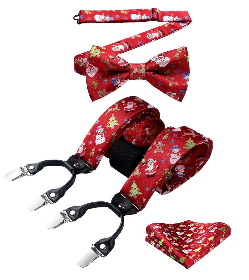 6500 Red Snowman Christmas Bow Tie and Suspenders Handkerchief Y Shape